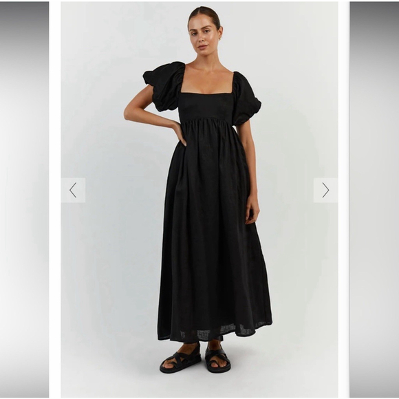 Dissh Dresses & Skirts - Dissh Monty Linen Black Maxi Dress Pockets Square Neck Puff Sleeves Lined US 6